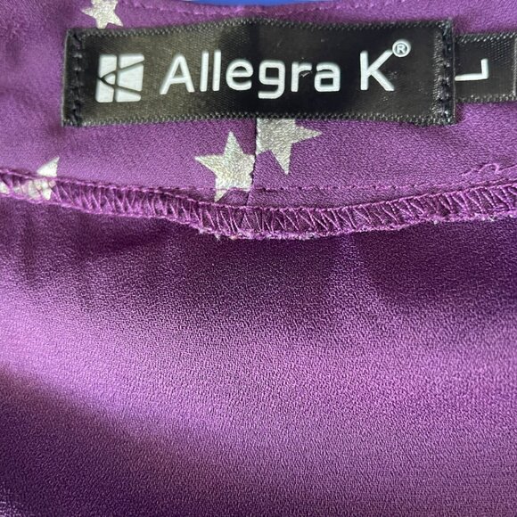 Allegra K Star Print Blouse Purple, Celestial Casual Chic Office Party Festival - Picture 2 of 11